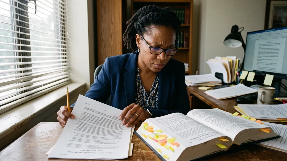 Agency attorney marking statutory citations in a draft rule binder
