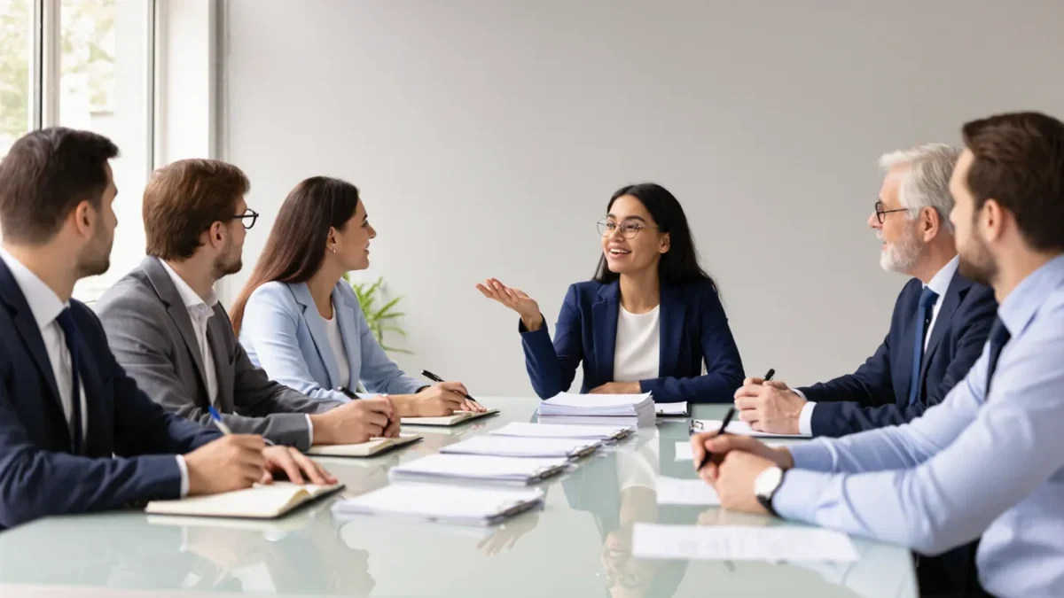 A panel of scientists reviewing grant applications around a conference table