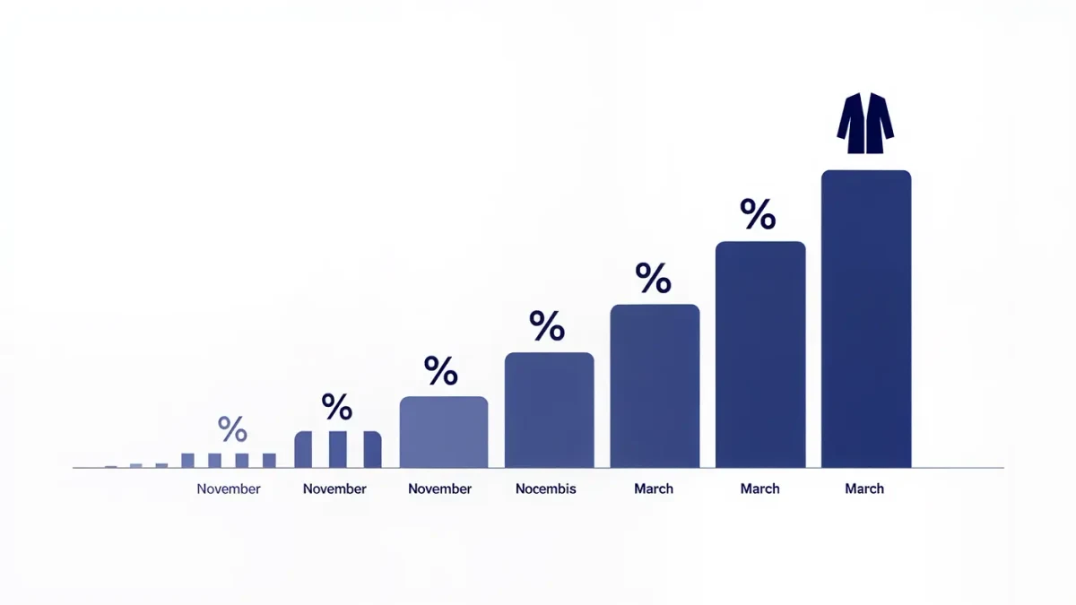 Infographic showing coat discount depth rising from November through March
