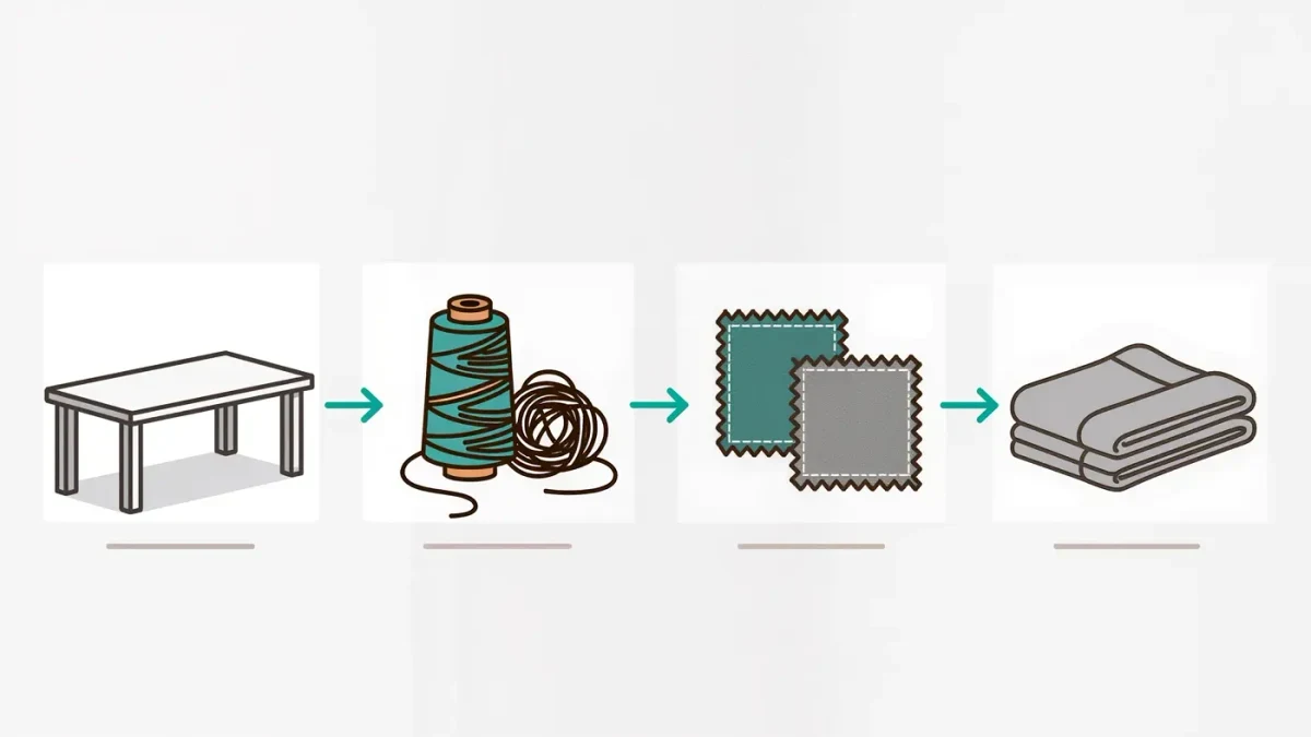 Infographic diagram of four process stages from setup to result