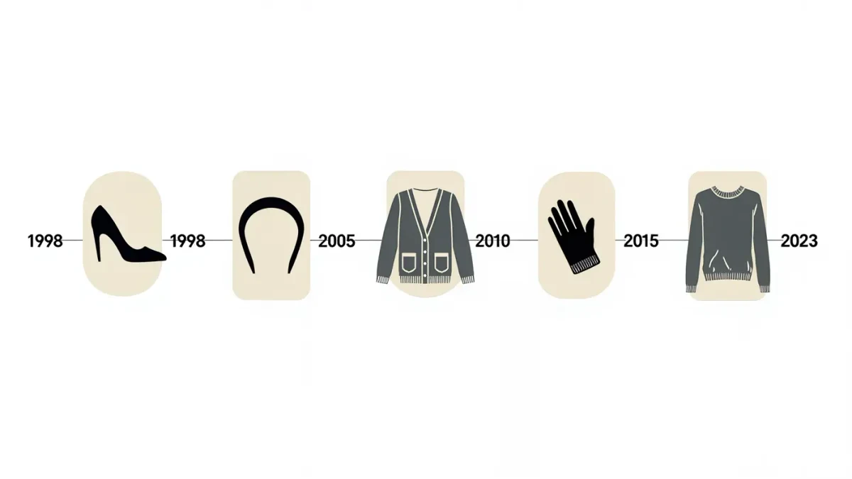 Timeline chart tracing five television wardrobe moments to retail trend waves