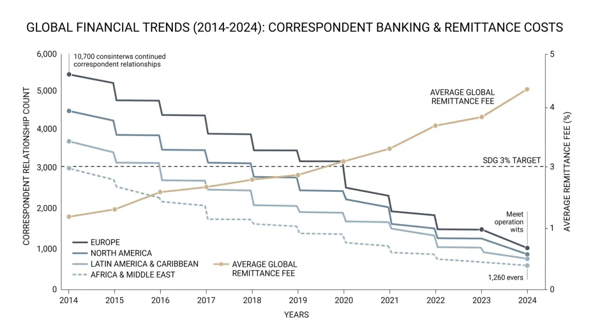 Chart of correspondent lane losses by region with remittance fee overlay