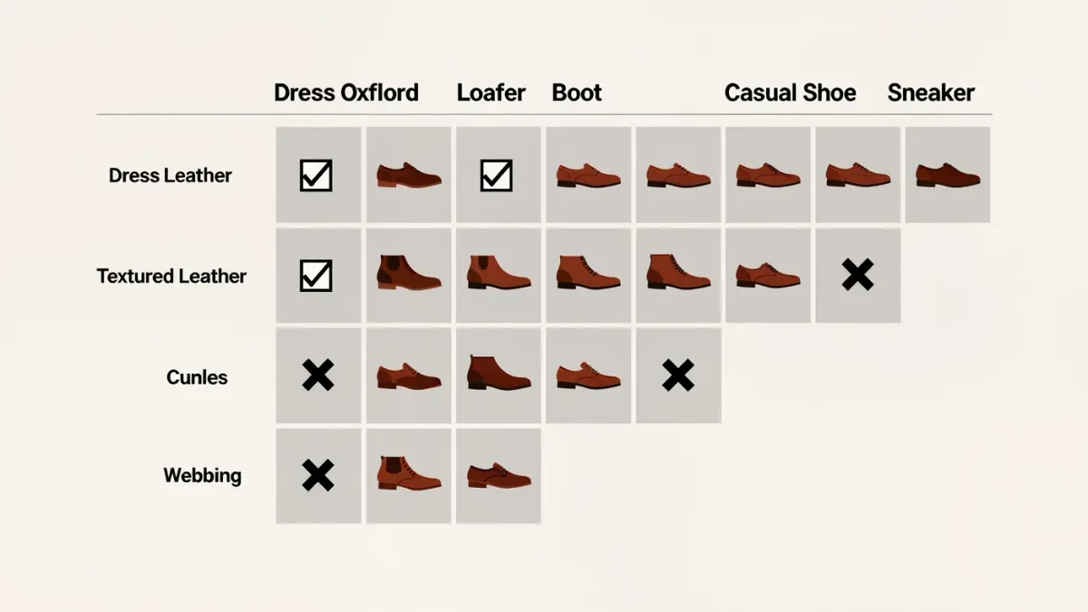 Infographic mapping belt and shoe pairings on color and formality axes