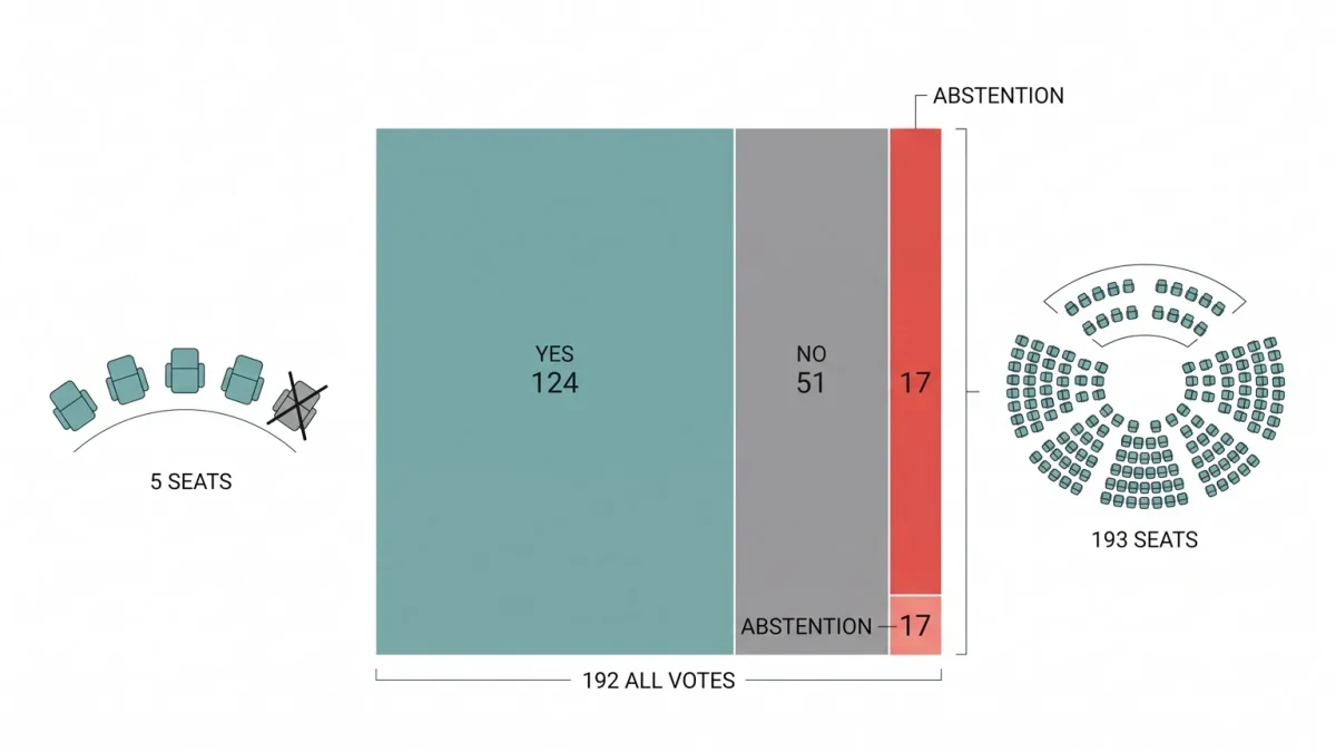 Voting-result board with tally columns of green, red and grey discs