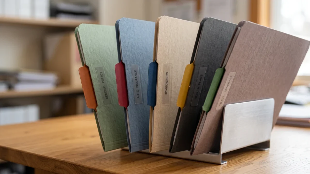 Policy documents stacked by coverage category