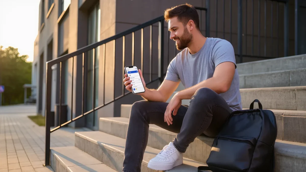 Young borrower checking auto pay enrollment on phone