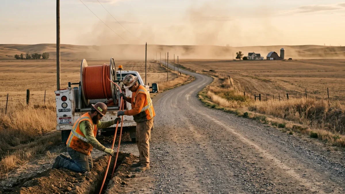 Rural road with fiber construction far from any served block