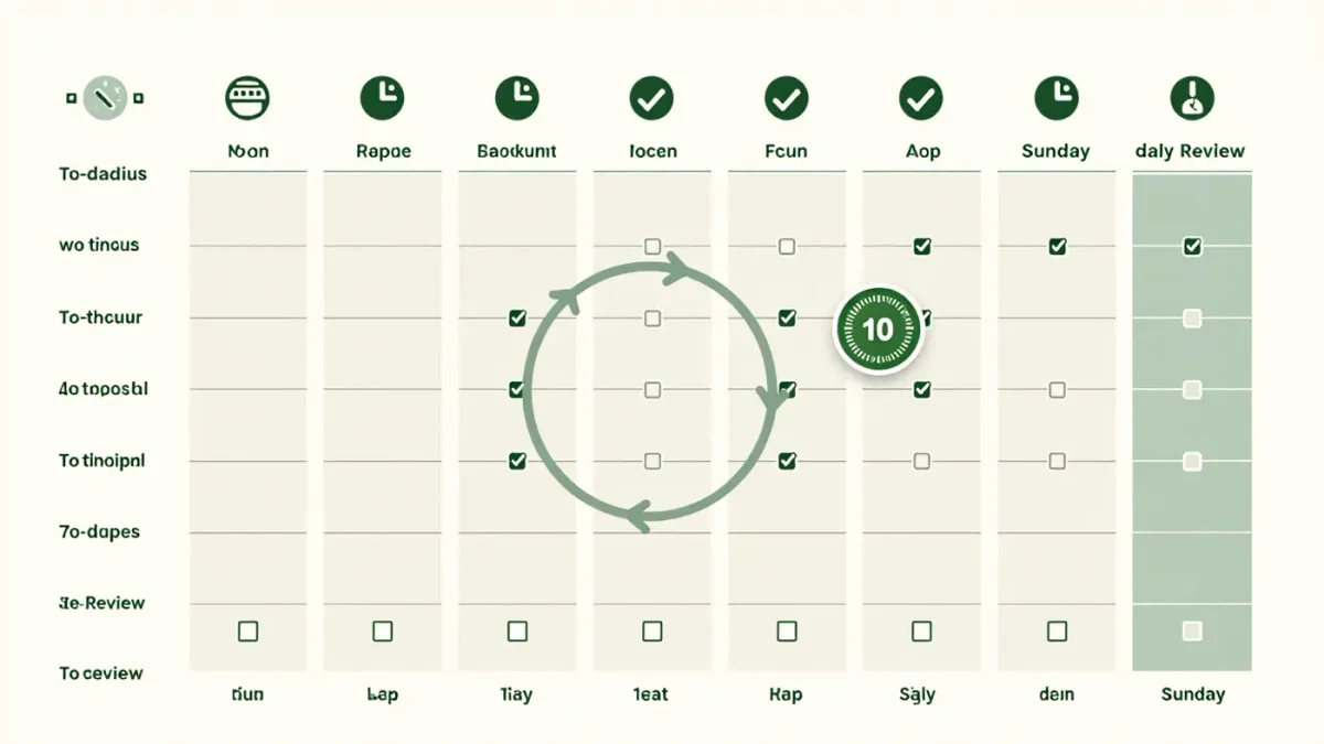 Infographic of a weekly planner layout with three labeled zones