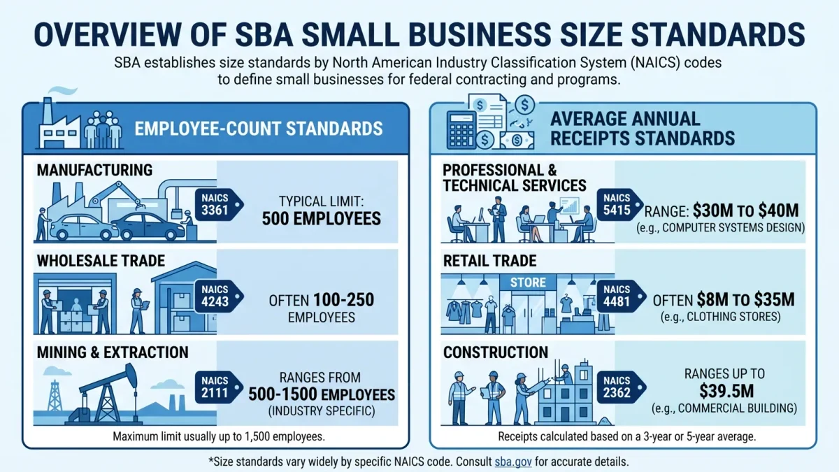 Infographic of size-standard thresholds by industry type