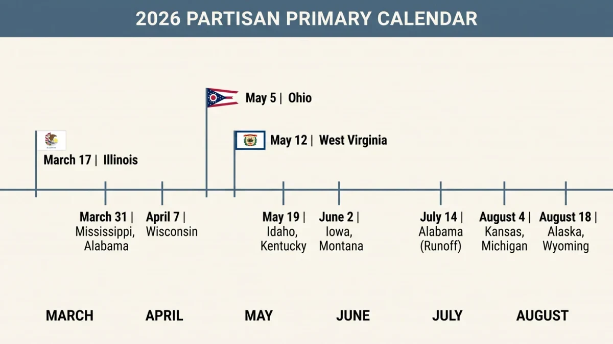2026 primary calendar map highlighting Illinois March date