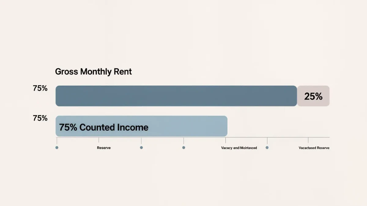 Chart showing counted rental income at 75 percent versus full gross rent