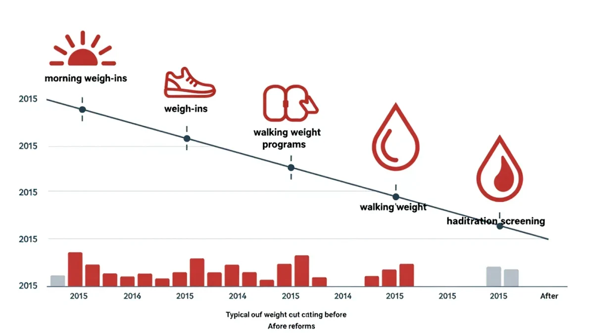 Infographic timeline of weigh-in reform in combat sports