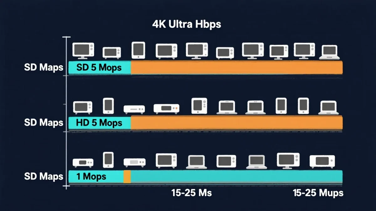 Bandwidth chart comparing Mbps needed for SD, HD, and 4K