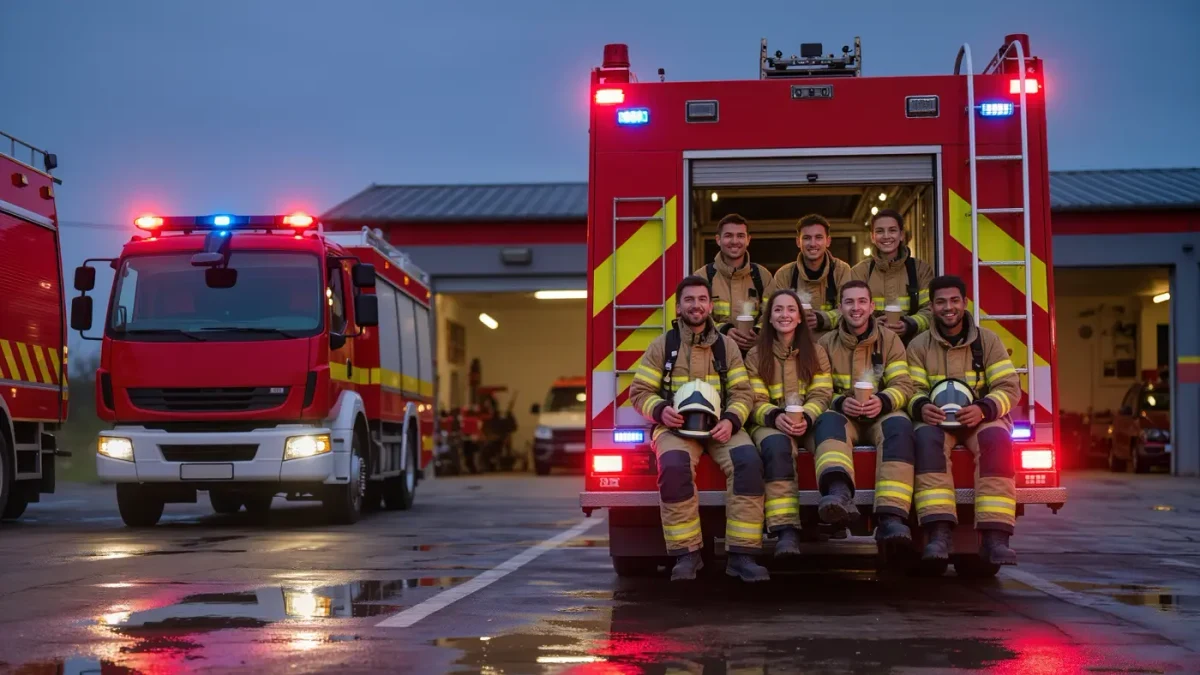 Volunteer firefighters resting after a night call