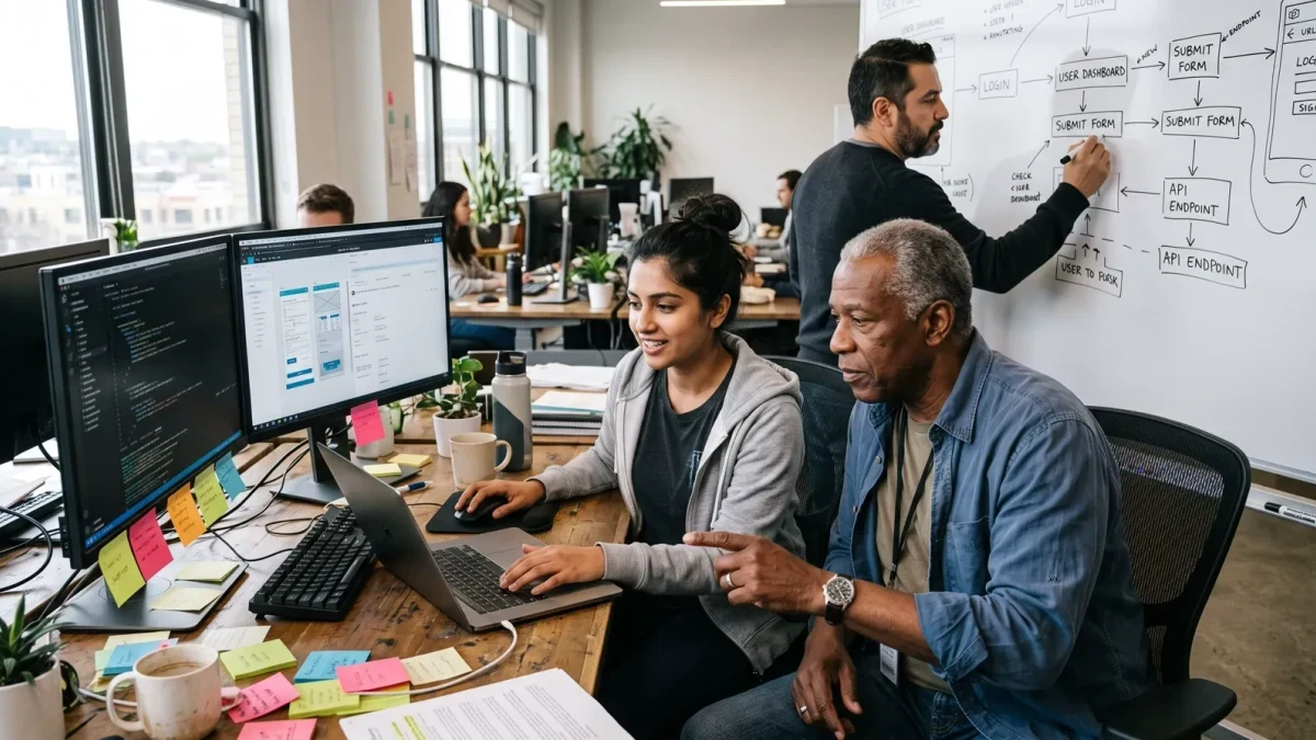 Mixed team of fellows and career staff working at a government office