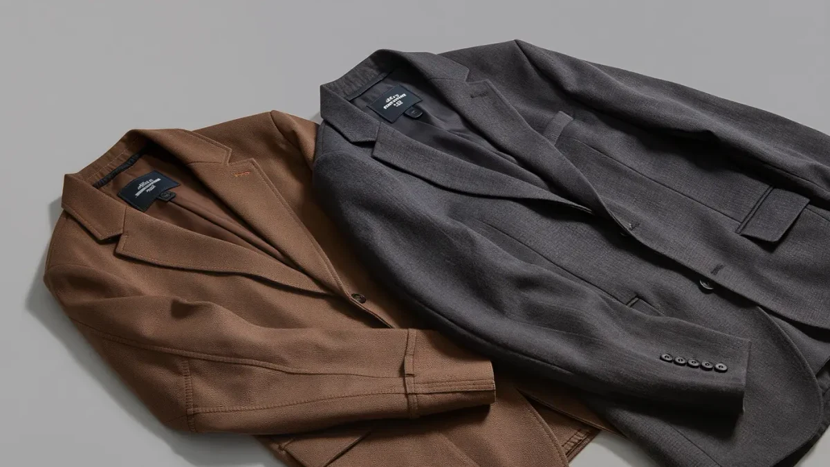 Two jackets side by side, one canvas workwear one tailored wool