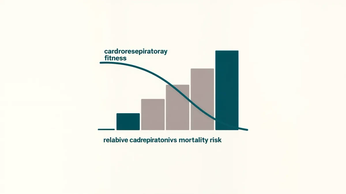 Editorial chart showing mortality risk falling as cardiorespiratory fitness rises
