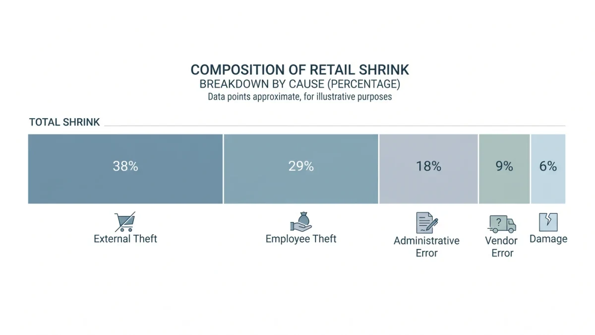 Stacked bar chart breaking shrink into theft, error, and damage causes
