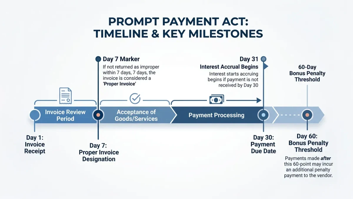 Infographic of the thirty-day payment clock and penalty stages