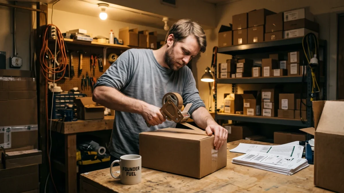 Founder packing own workshop orders at night