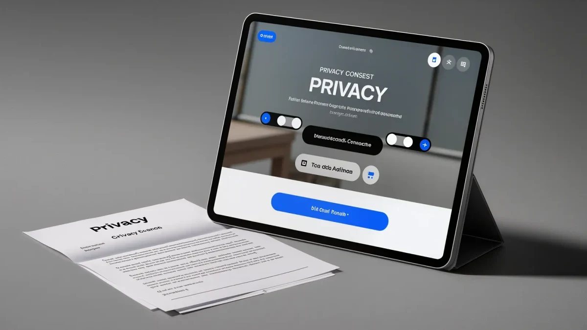 Privacy compliance certification marks displayed on device screens