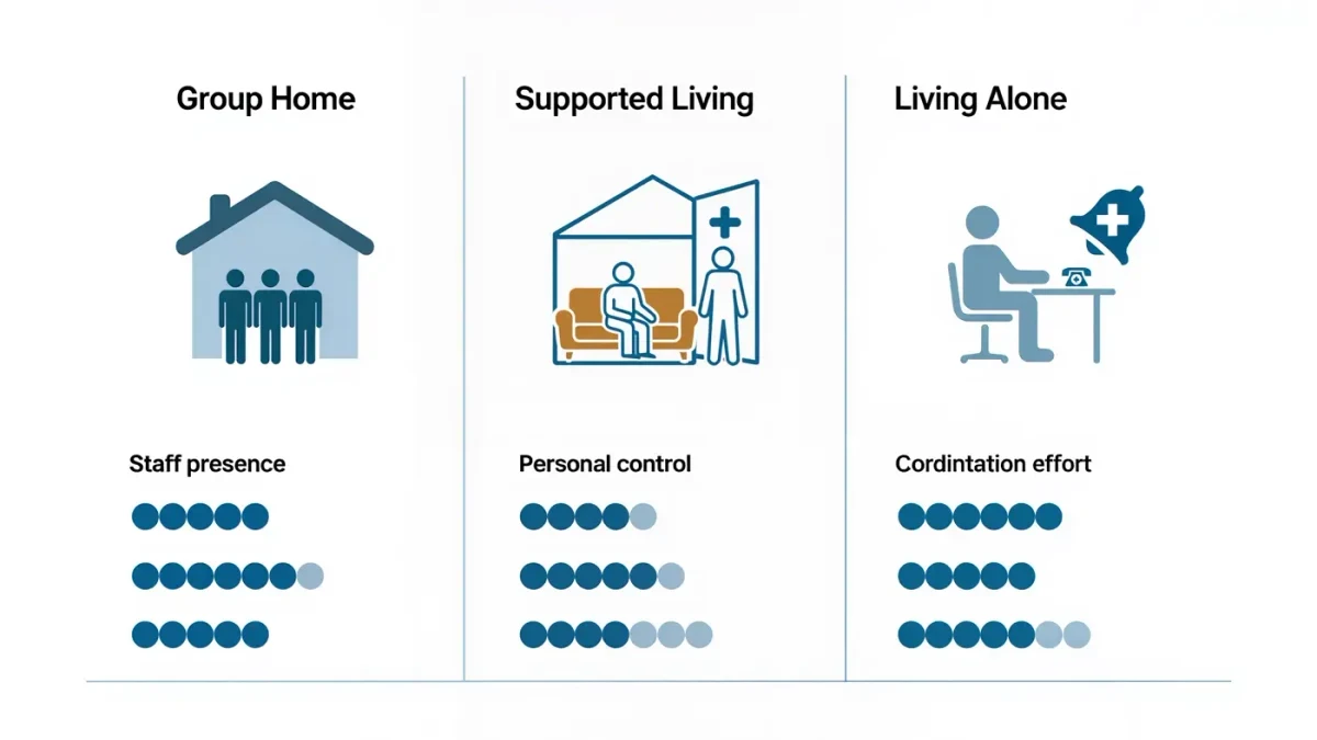Comparison chart of three supported living arrangements