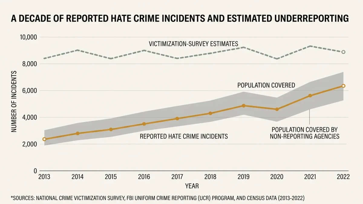 Reported incidents line chart beside a gray gap for non-reporting agencies
