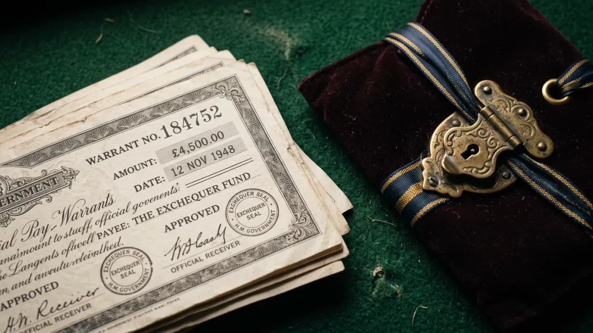 Sealed funding envelopes stacked beside an unfilled treasury warrant