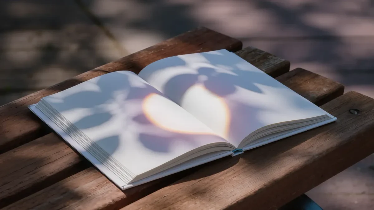 Partial solar eclipse light through leaves onto a notebook