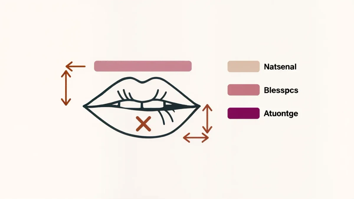 Lip liner technique diagram with Cupid's bow and stroke direction markers