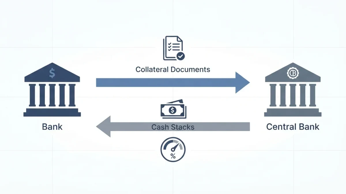 Infographic diagram of collateral flowing to the central bank