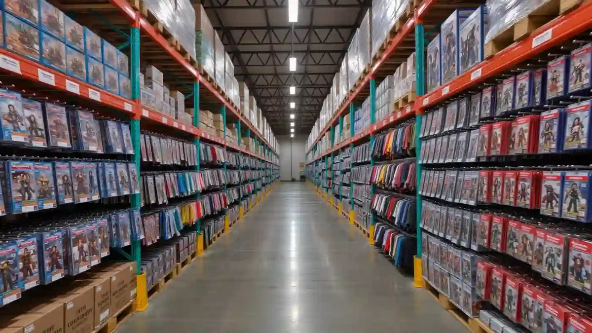Licensing showroom wall lined with franchise consumer products