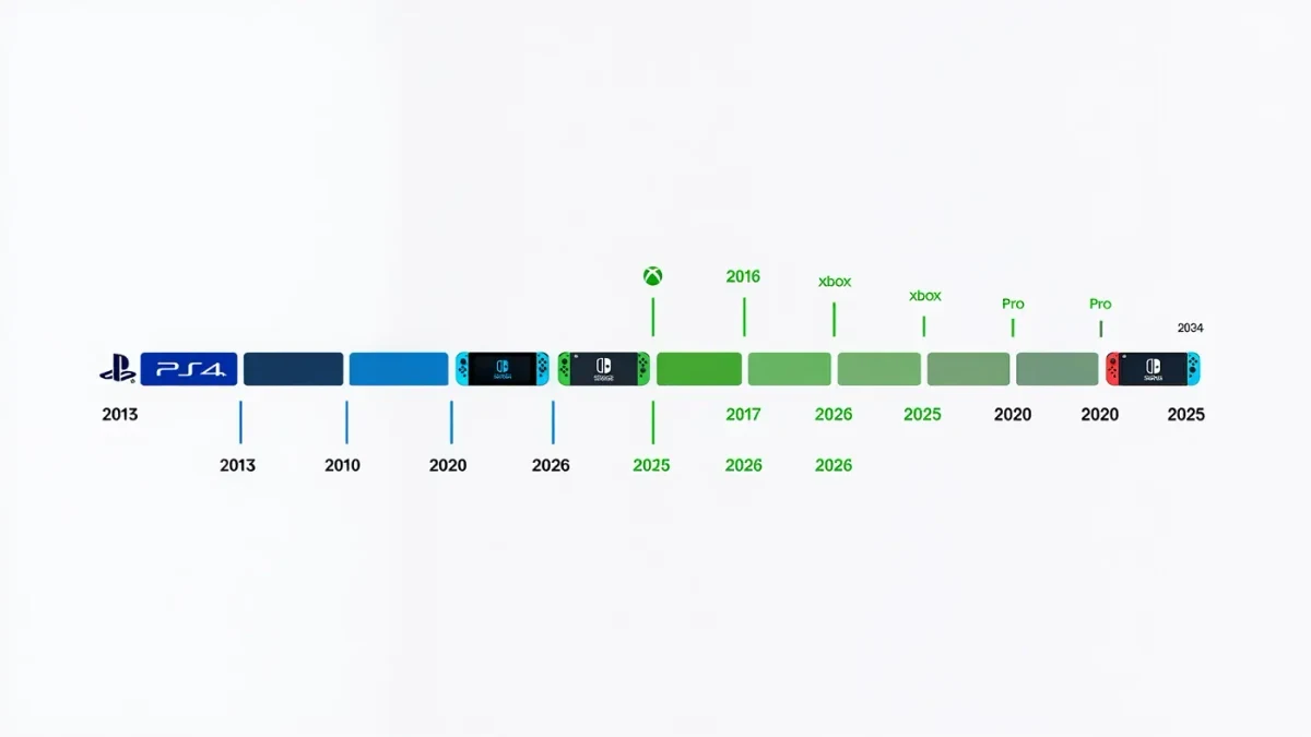 Timeline infographic of console generation release years