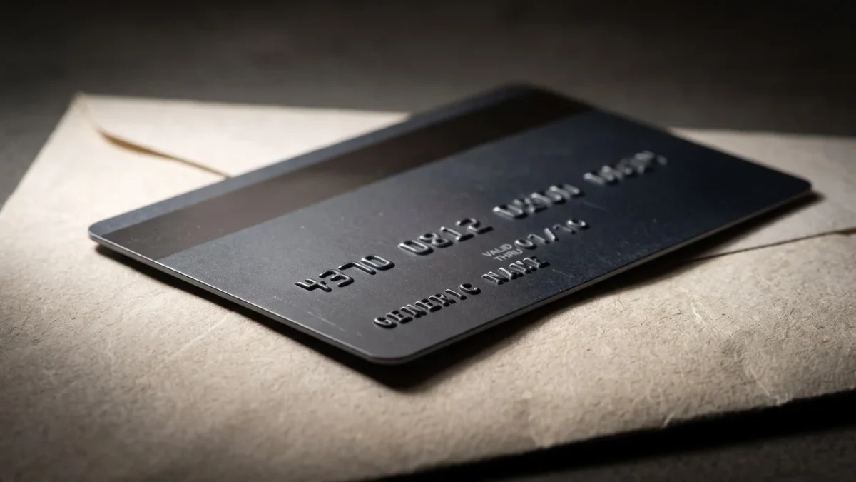 Macro shot of an embossed credit card on a statement envelope