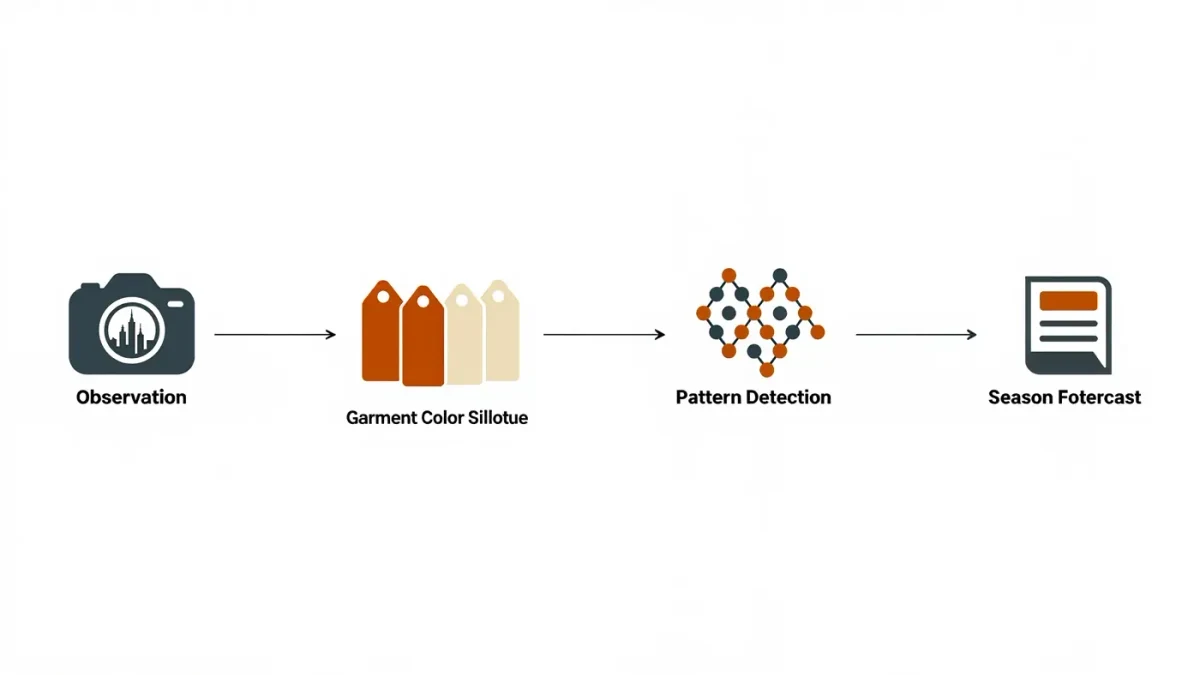 Infographic chart showing street style data flowing from observation to tagging to forecast reports