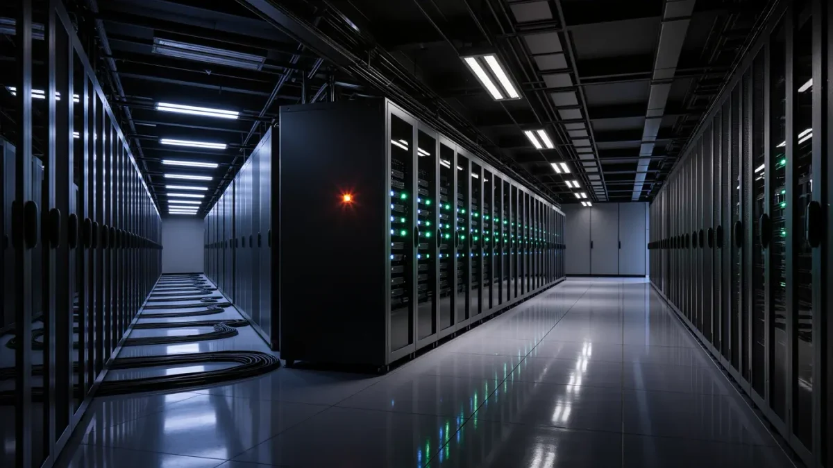 Server room lights representing unattributed referral traffic