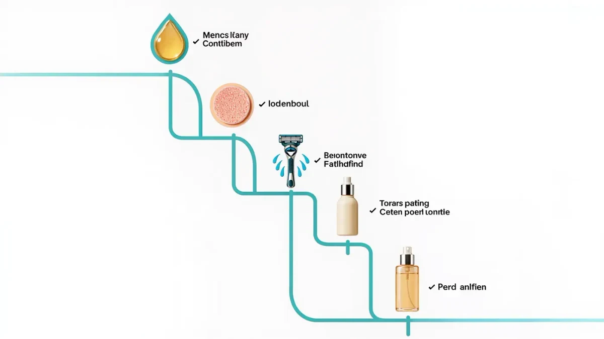 Infographic mapping the steps of an everything shower routine from scalp oil to body mist