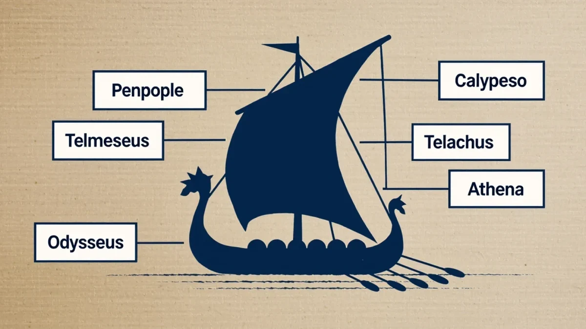 Editorial chart mapping The Odyssey cast to their mythological roles