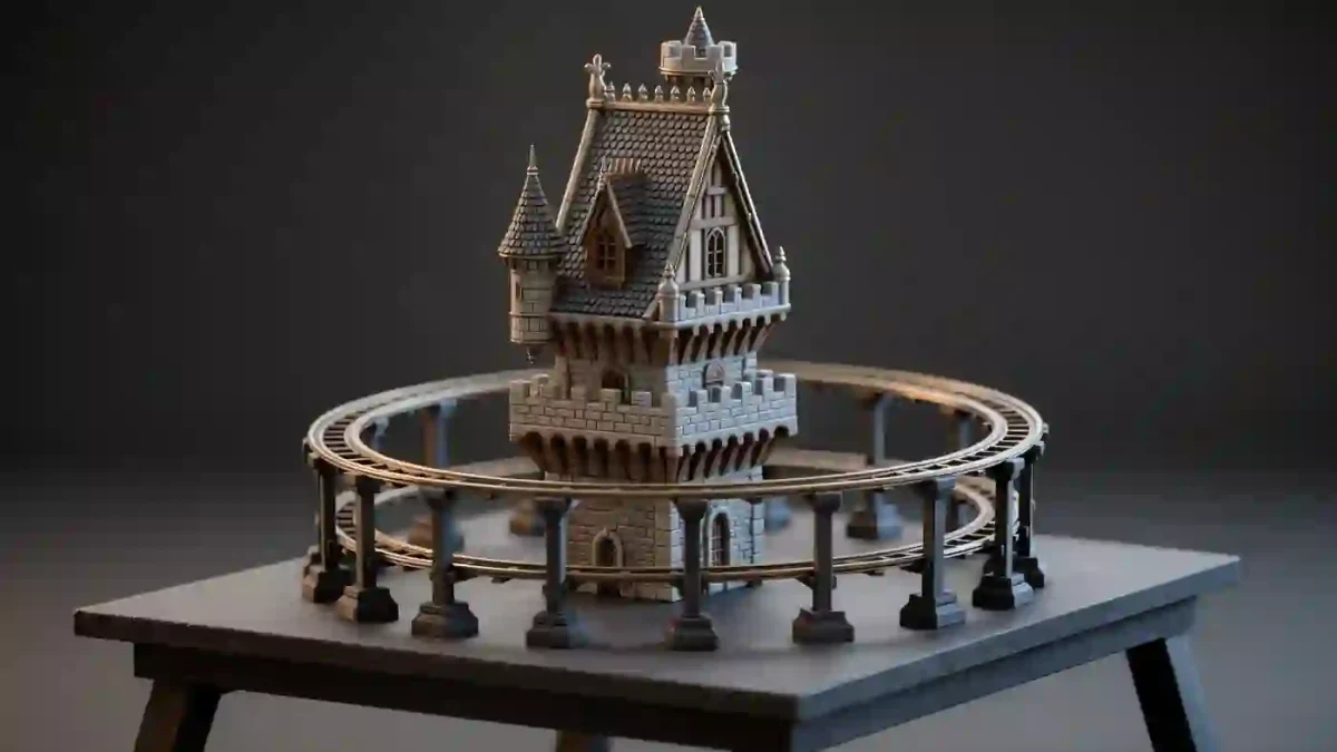 Detailed theme park attraction model under studio inspection