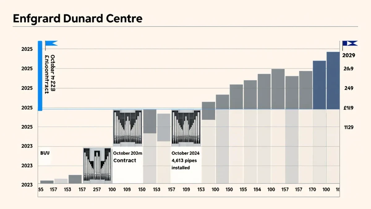 Infographic comparing two 2026 concert hall projects on a timeline