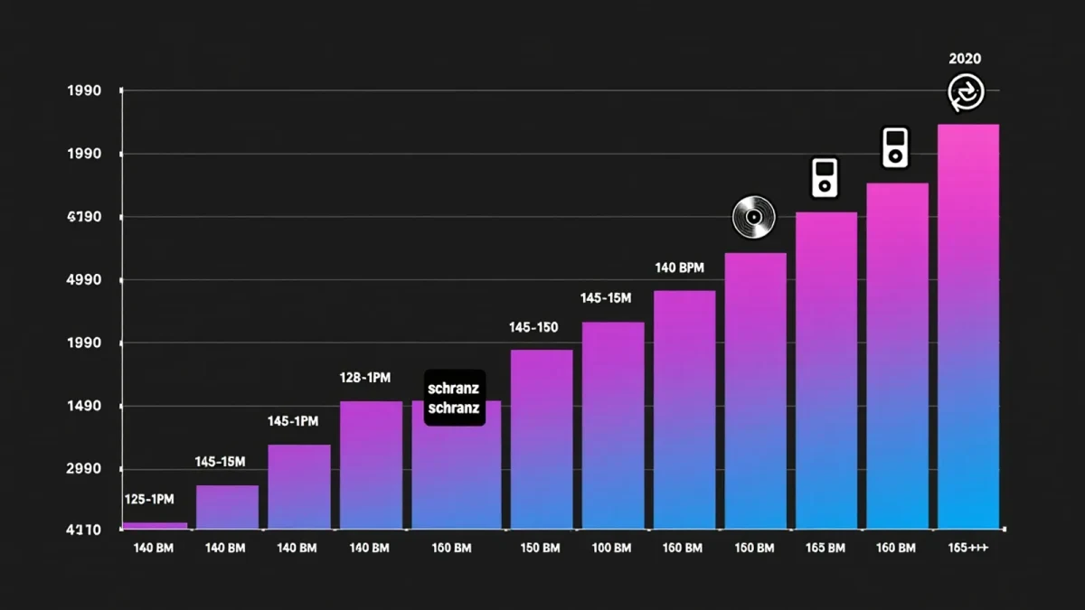 Tempo evolution chart from techno to hard techno
