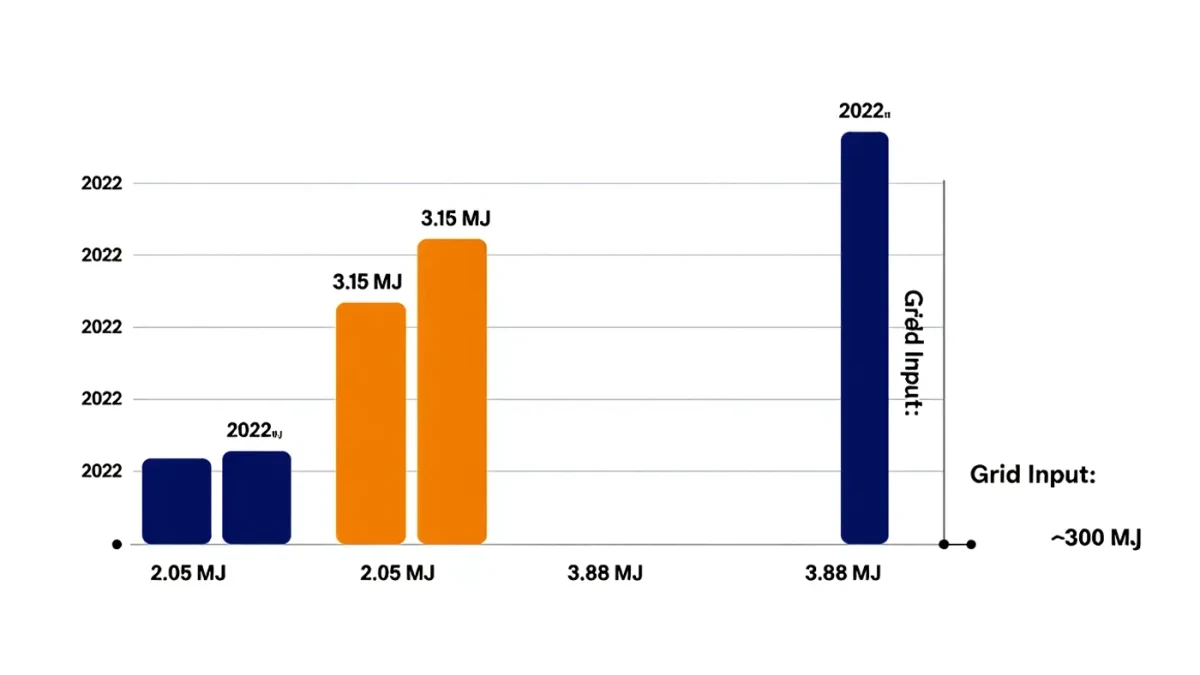 Infographic chart comparing laser energy input and fusion output of ignition shots