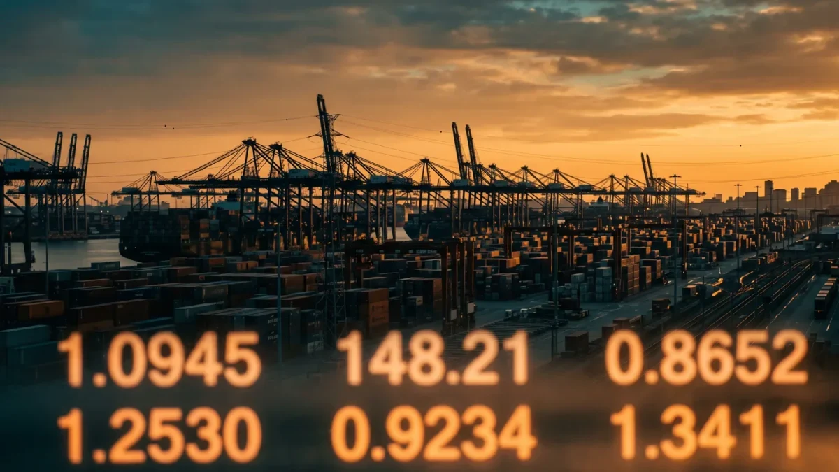 Container terminal cranes with currency ticker board overlay