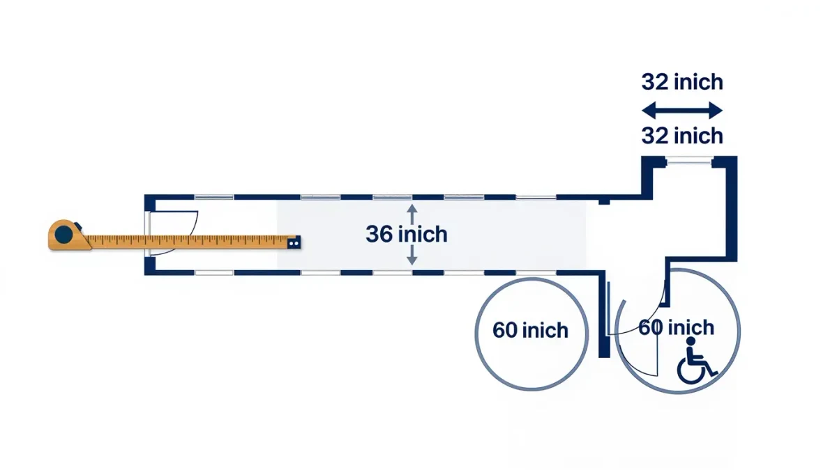 Infographic diagram of wheelchair hallway clear widths
