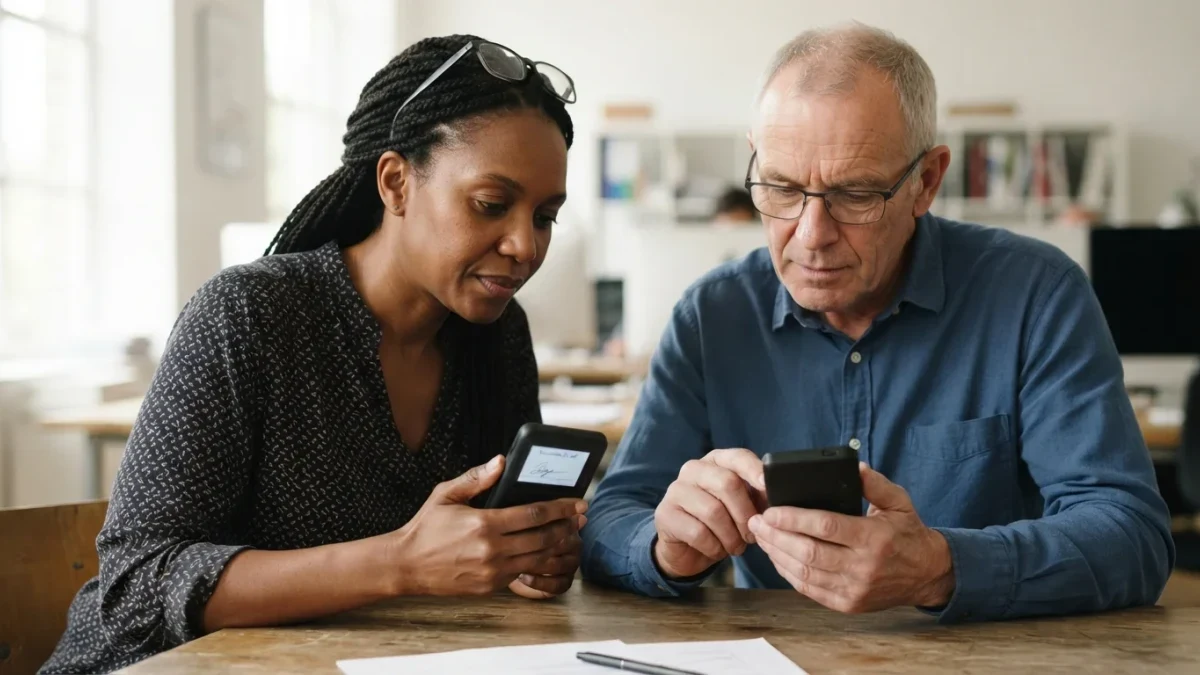 Two people confirming a transaction on separate hardware wallets