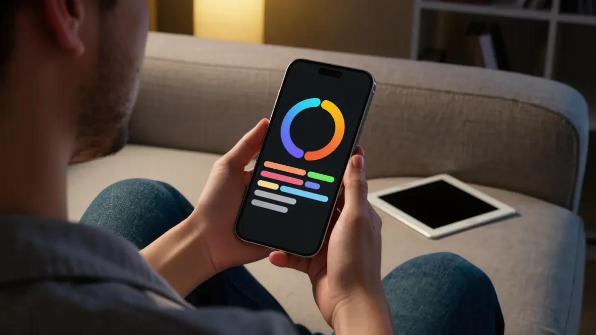Reader checking colorful reading statistics on a phone screen