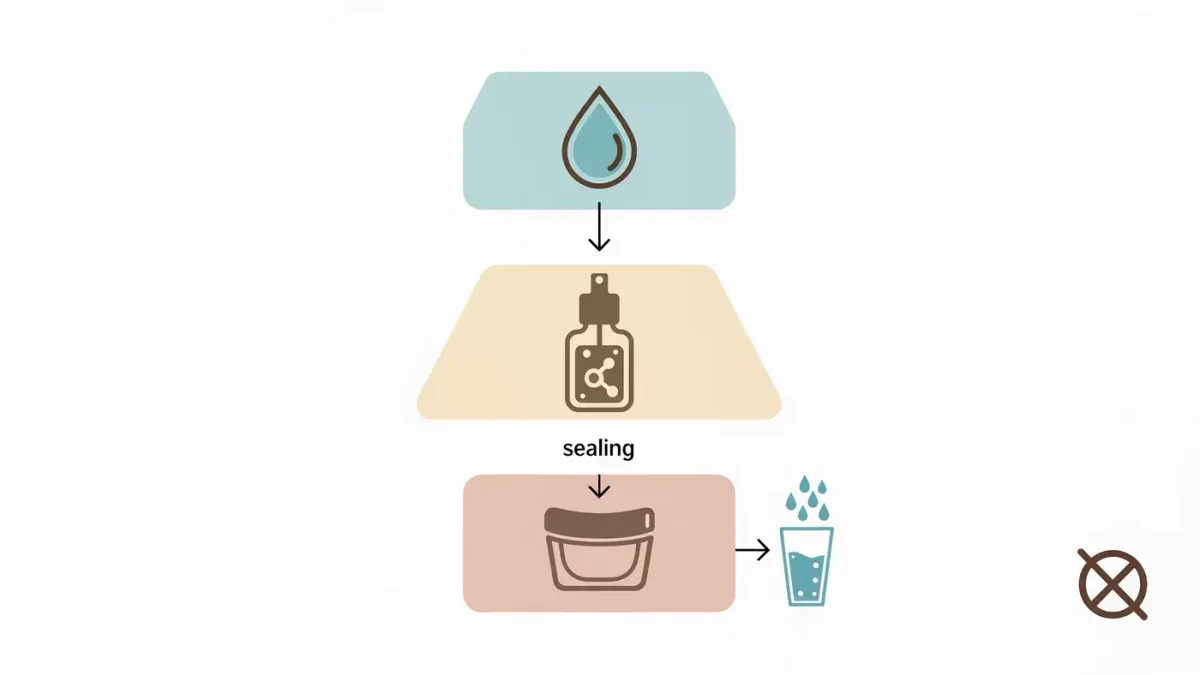 Infographic of three-layer skin flooding method from mist to serum to cream