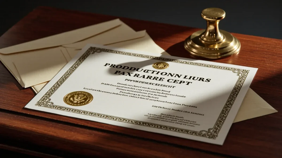Certified state film tax credit certificate on a producer's desk