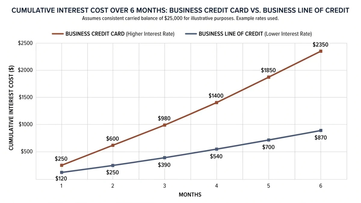 Comparison chart of card versus credit line costs