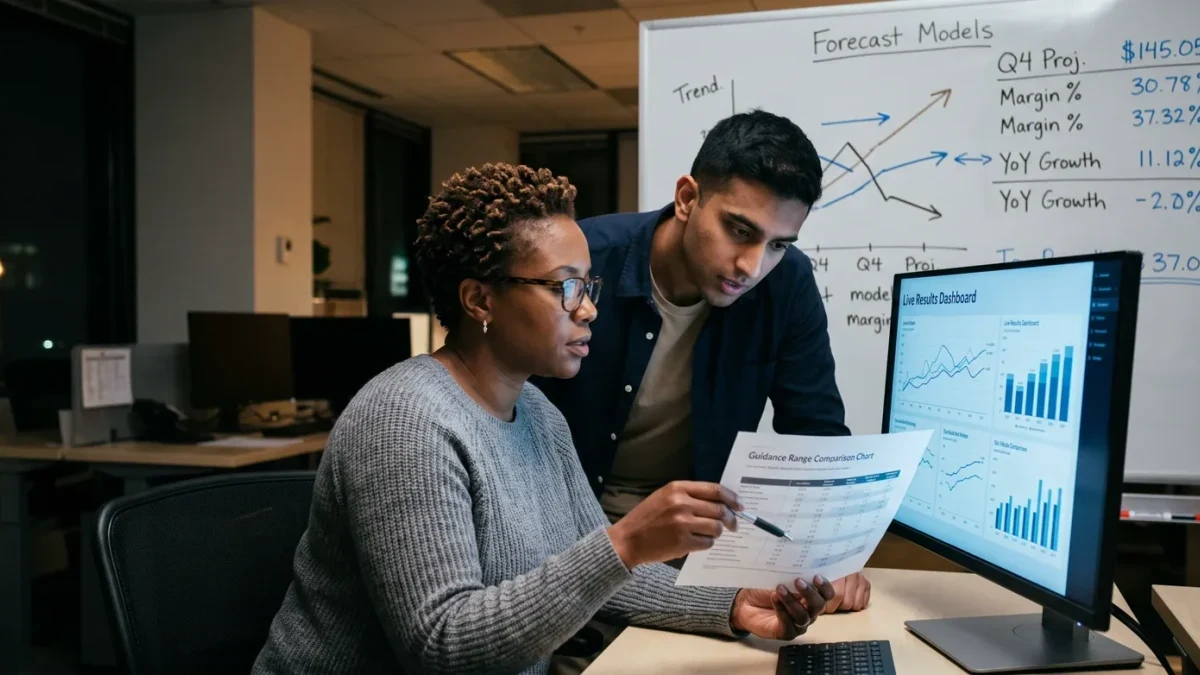 Analysts comparing guidance ranges to reported results on screens